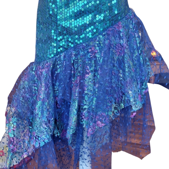 Vintage 80s Loralie Original Green Blue Teal Sequin Mesh Strapless Mermaid Dress - Picture 3 of 10